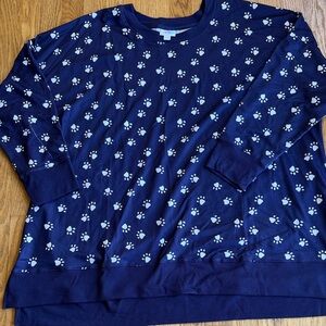 Lula Roe Purple Paw Print Sweatshirt 3XL Small fabric flaw on sleeve see pic